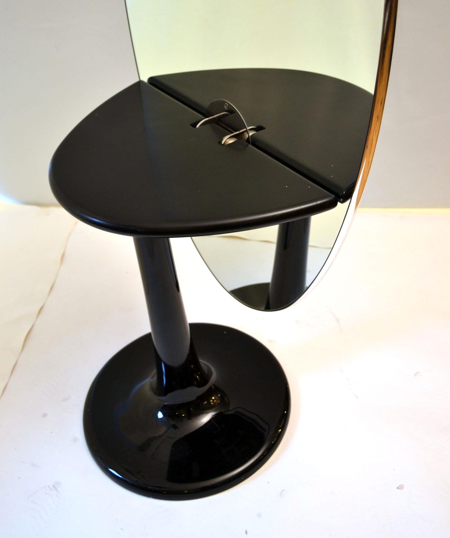Mid-20th Century Oval Black Glass Table & Full Length Mirror on Tulip Foot