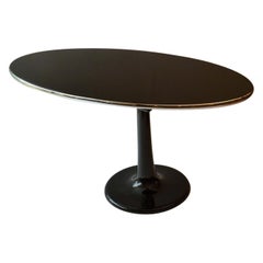 Oval Black Glass Table & Full Length Mirror on Tulip Foot