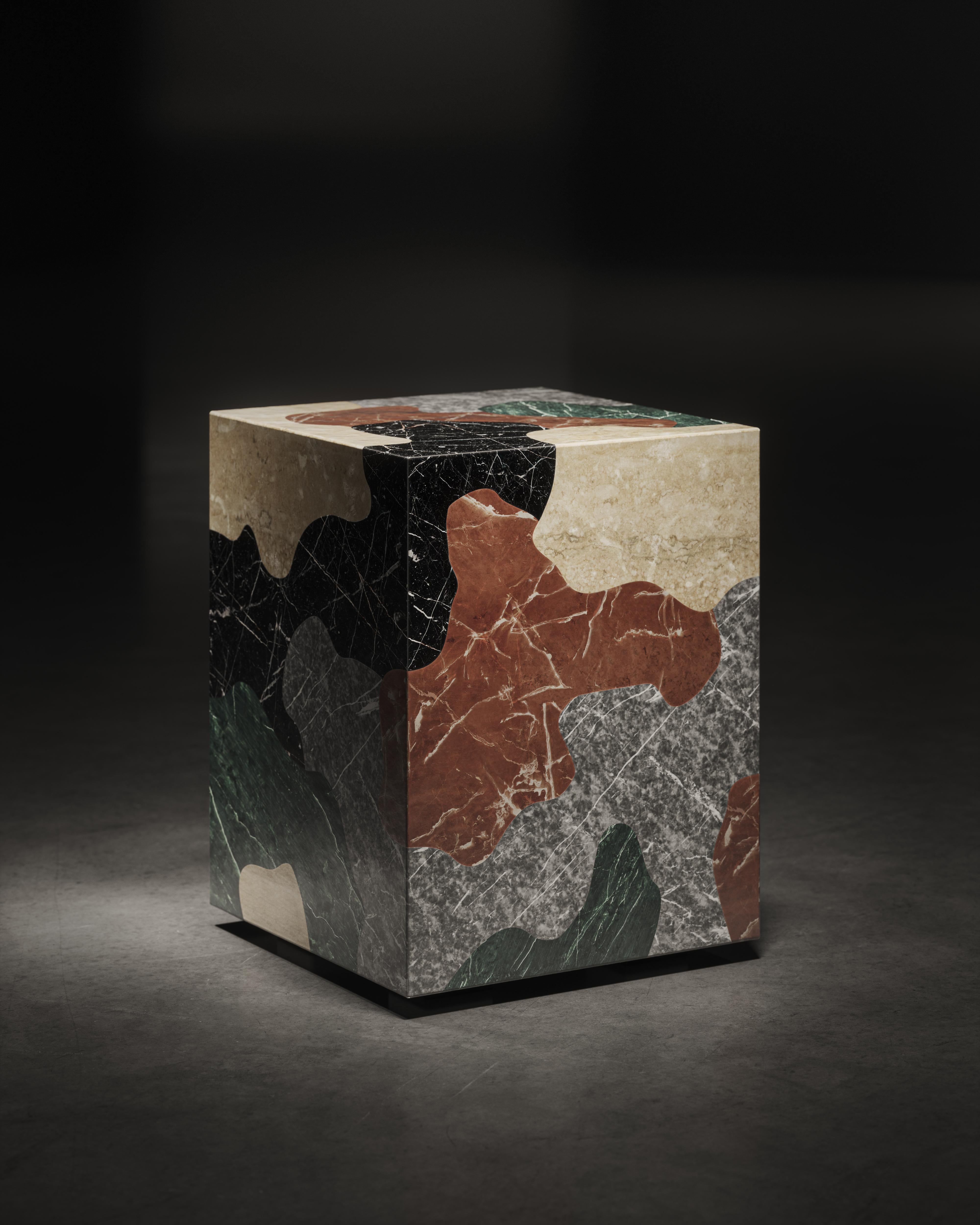 Metamorphic Side Table by Alexander Lotersztain
Limited Edition.
Dimensions: D 40 x W 40 x H 50 cm.
Materials: Grigio Carnico Marble, Red Pilbara Marble, Verdi Alpi Marble, Nero Marquina Marble, and Beige Marble.

Alexander Lotersztain is an