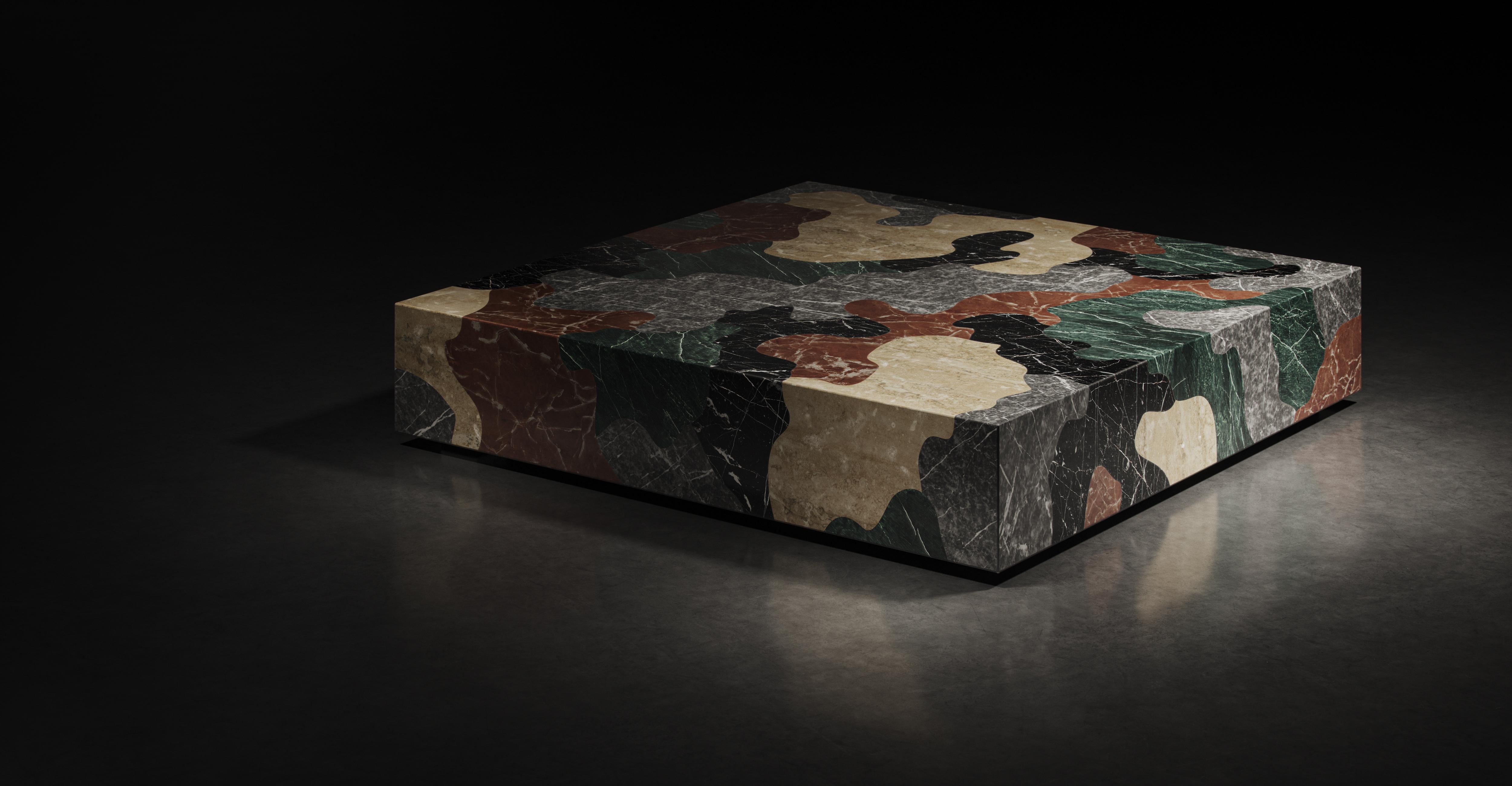 Metamorphic Square Coffee Table by Alexander Lotersztain
Limited Edition.
Dimensions: D 110 x W 110 x H 20 cm.
Materials: Grigio Carnico Marble, Red Pilbara Marble, Verdi Alpi Marble, Nero Marquina Marble, and Beige Marble.

Alexander Lotersztain is