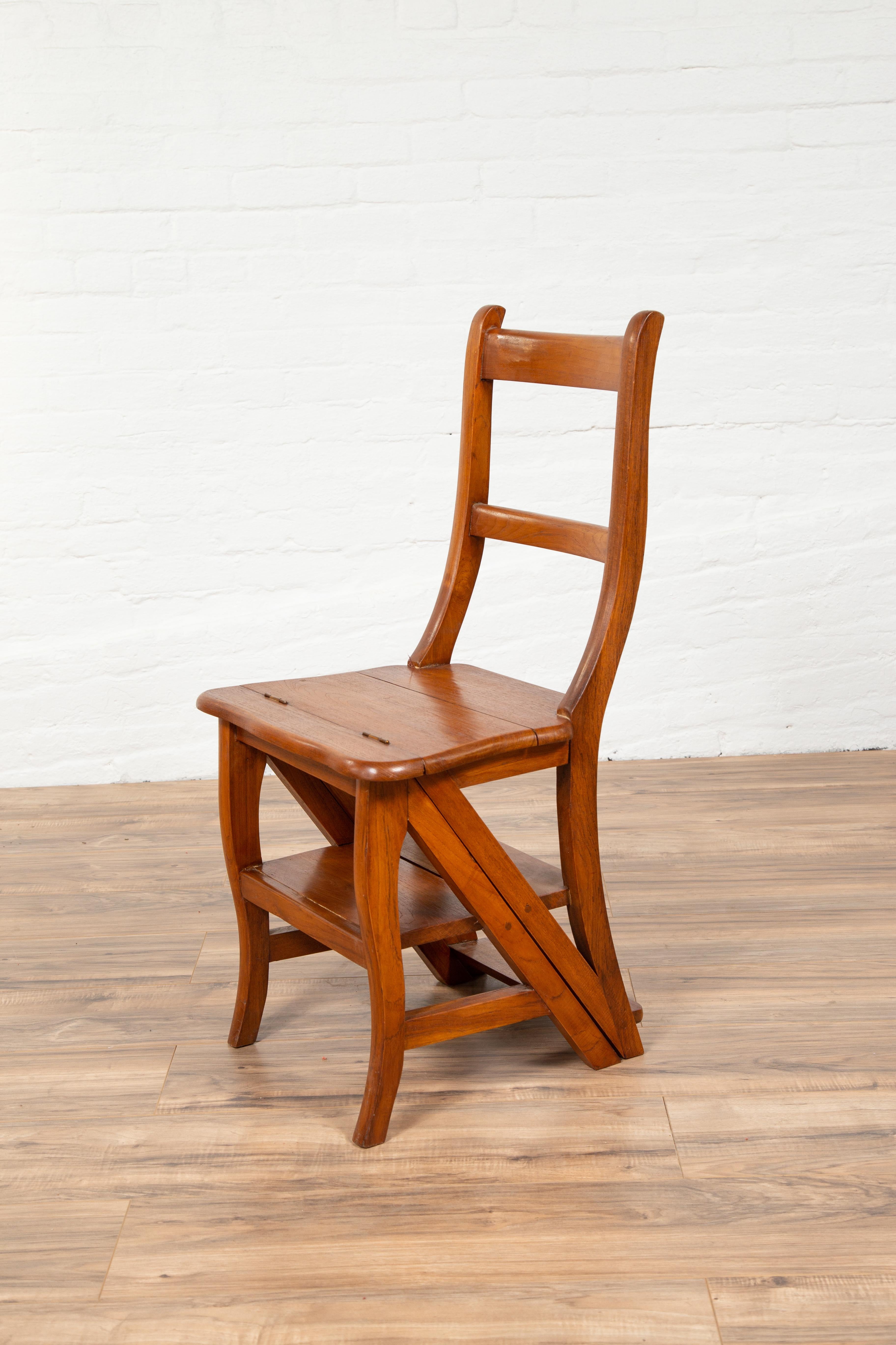 Metamorphic Vintage Dutch Colonial Teak Wood Step Ladder Folding Side Chair 2