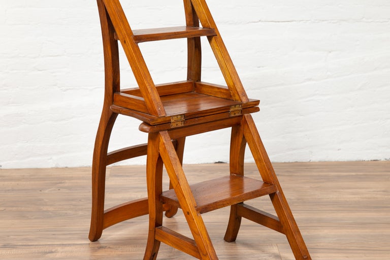 Metamorphic Vintage Dutch Colonial Teak Wood Step Ladder Folding Side Chair  at 1stDibs | antique chair that turns into a ladder, chair that becomes a  ladder, folding chair ladder