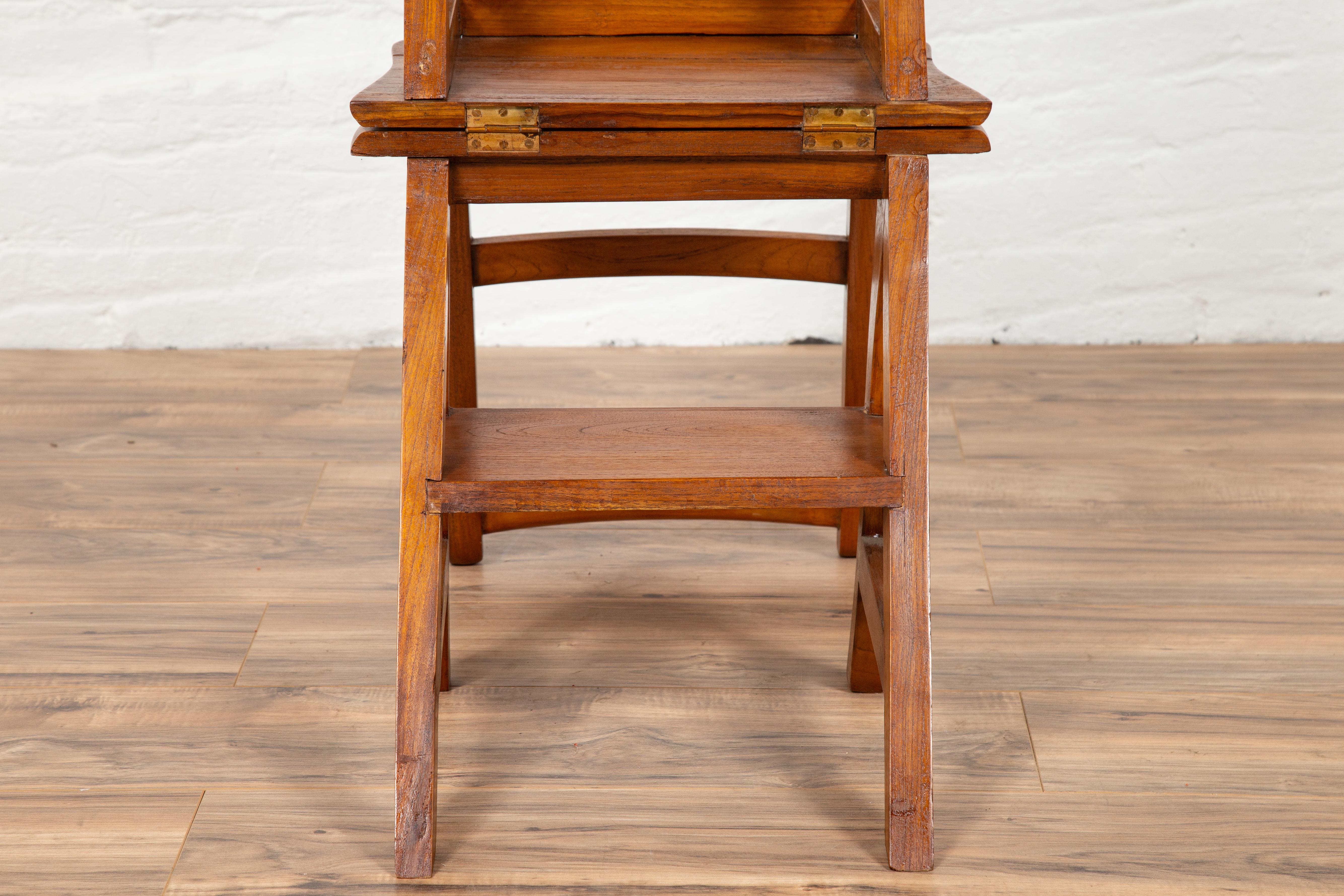 Metamorphic Vintage Dutch Colonial Teak Wood Step Ladder Folding Side Chair In Good Condition In Yonkers, NY