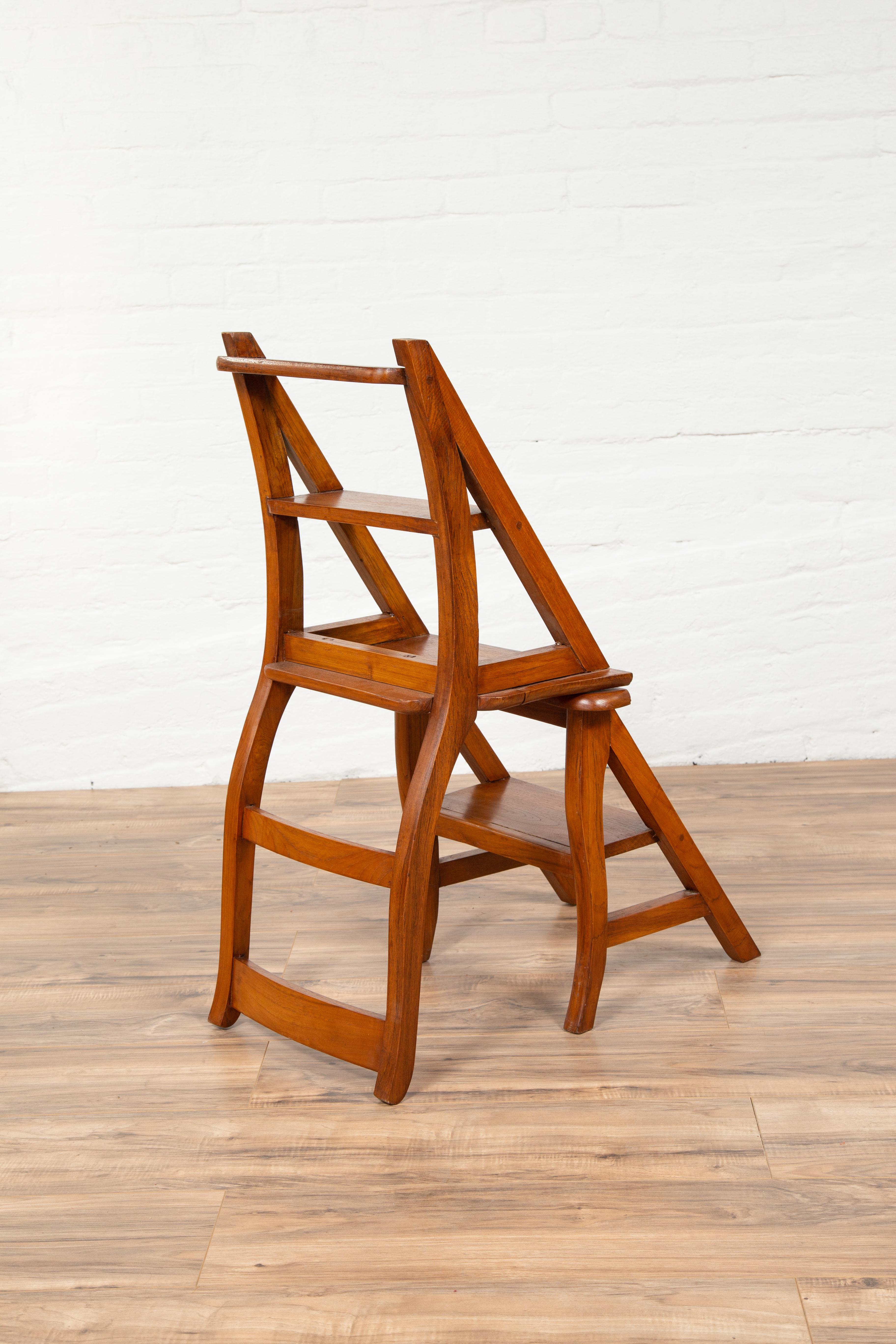 20th Century Metamorphic Vintage Dutch Colonial Teak Wood Step Ladder Folding Side Chair