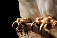 Metamorphosis Owl Quartz Crystal Sculpture on Petrified Wood and Gold Vermeil