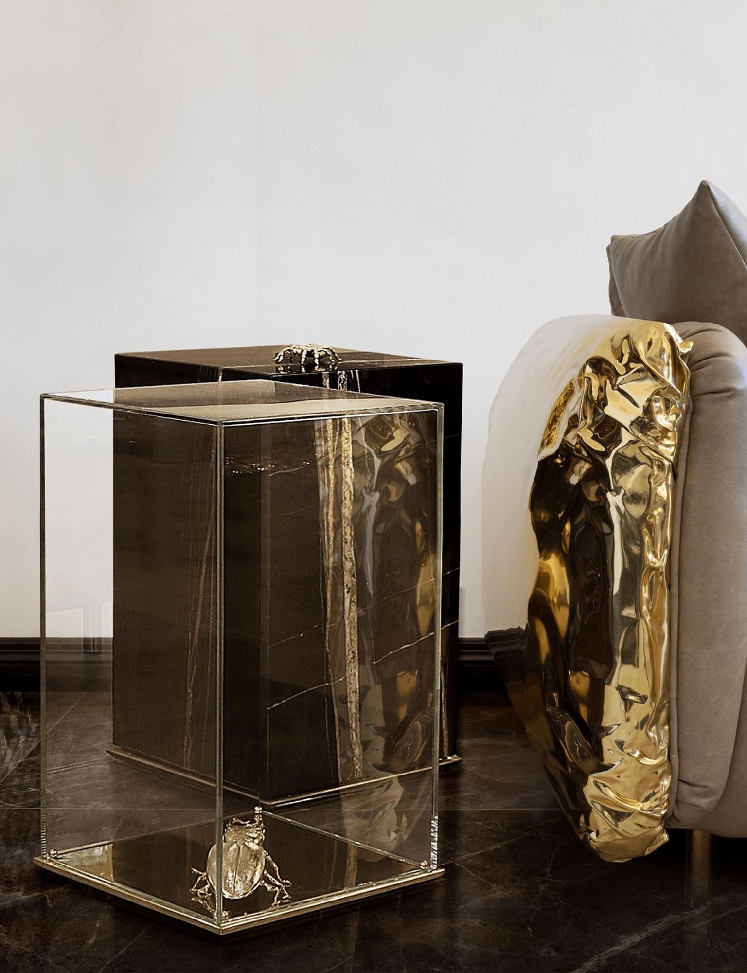Table d'appoint Metamorphosis, verre marbré et laiton fait main - Boca do Lobo en vente 4