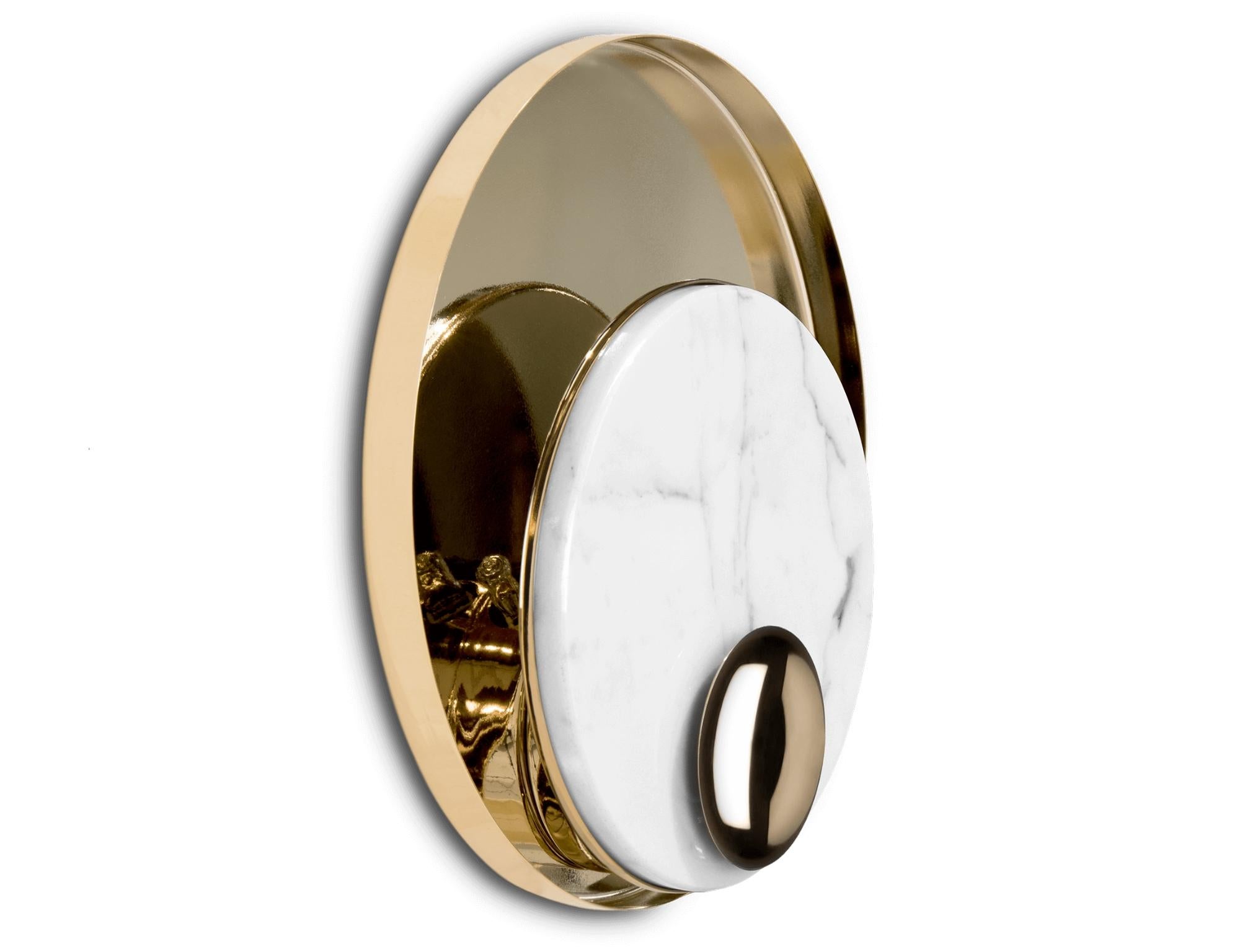 Portuguese Metamorphosis White Wall Lamp - Hand-Turned Marble & Polish Brass - Boca do Lobo For Sale