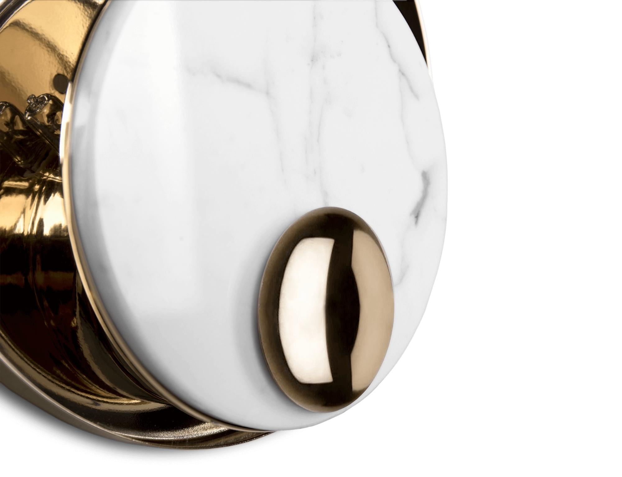 Hand-Carved Metamorphosis White Wall Lamp - Hand-Turned Marble & Polish Brass - Boca do Lobo For Sale