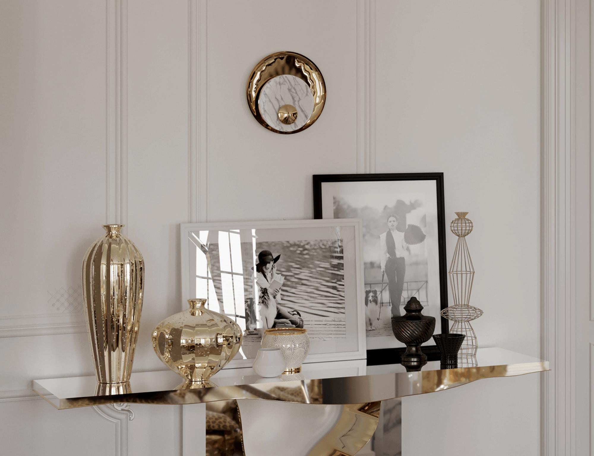 Contemporary Metamorphosis White Wall Lamp - Hand-Turned Marble & Polish Brass - Boca do Lobo For Sale