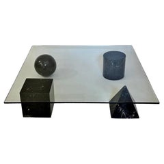 "Metaphora" Black Marquina Marble & Glass Coffee Table by Lella & M. Vignelli