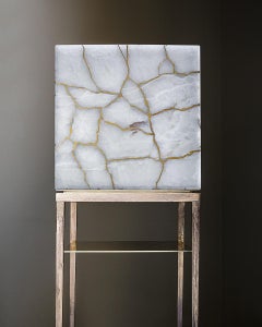 Cabinet Metaphysical White Onyx Cast Bronze Liquid brass by Gianluca Pacchioni