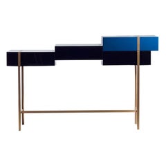Metaphysics Sideboard in Black and Blue Wood and Brass, Made in Italy