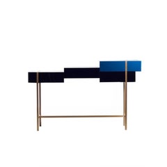 Metaphysics Sideboard in Black and Blue Wood and Brass, Made in Italy