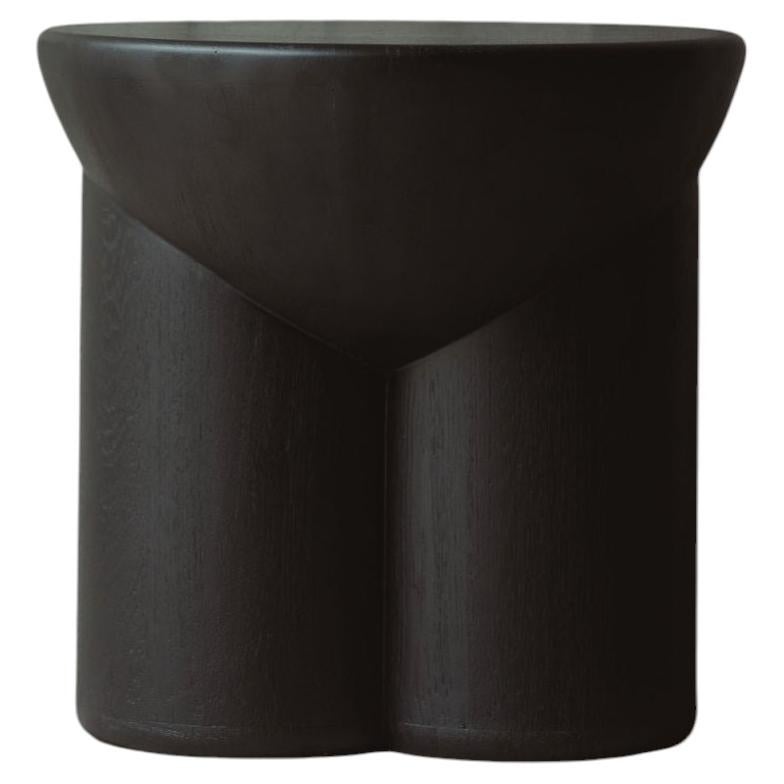 Metate Black Solid Oak Wood Stool by David Del Valle