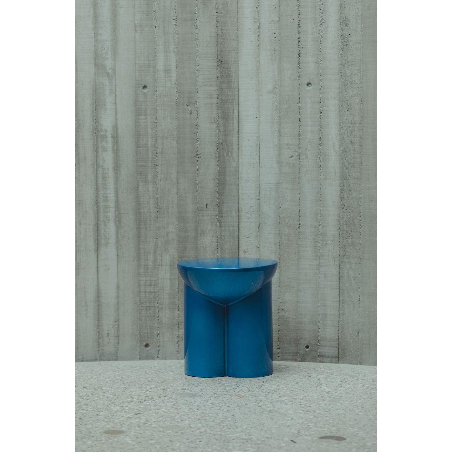 Post-Modern Metate Translucent Blue Steel Stool by David Del Valle For Sale