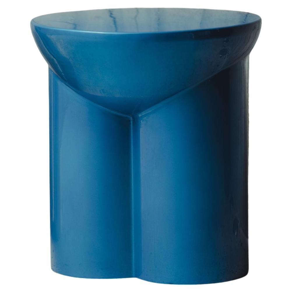 Metate Translucent Blue Steel Stool by David Del Valle For Sale