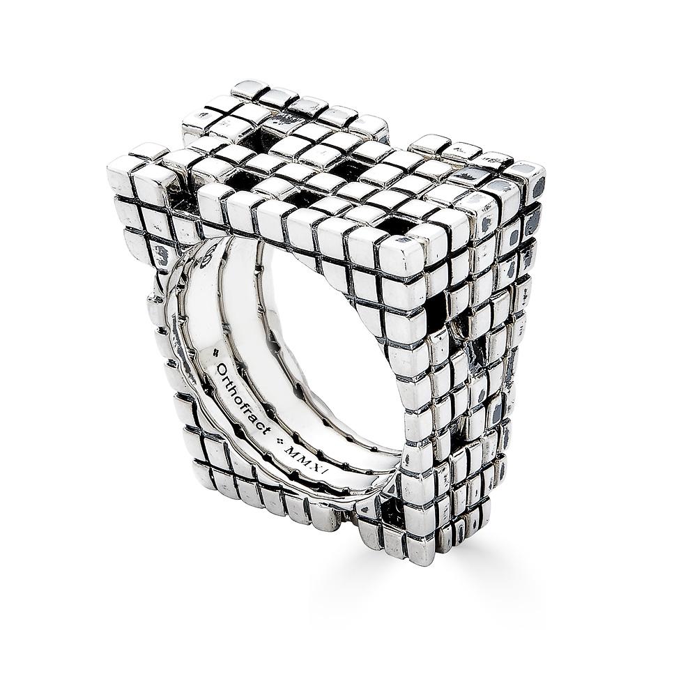 Women's or Men's Metatron Tapered Square 4 Part Silver Ring For Sale