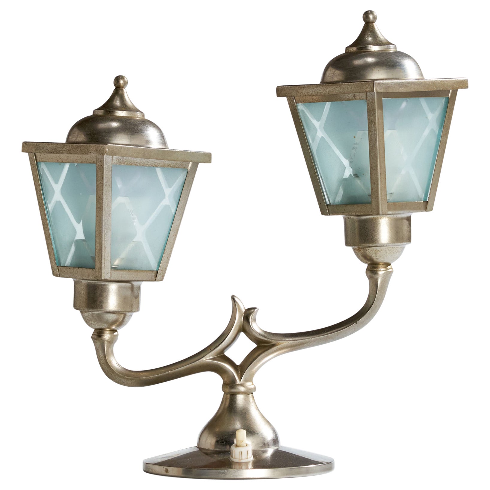 Metawa Holland, Table Lamp, Glass, Pewter, Netherlands, 1950s