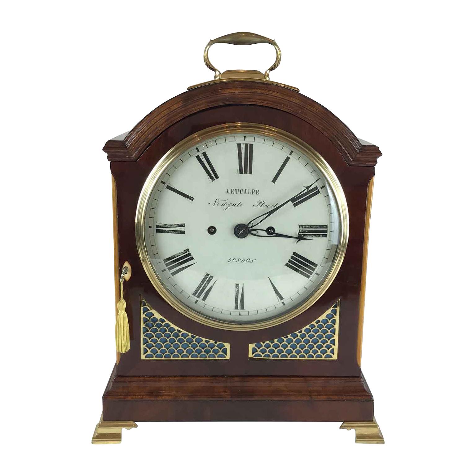 British Metcalfe London 19th Century George III Mahogany Bracket Clock