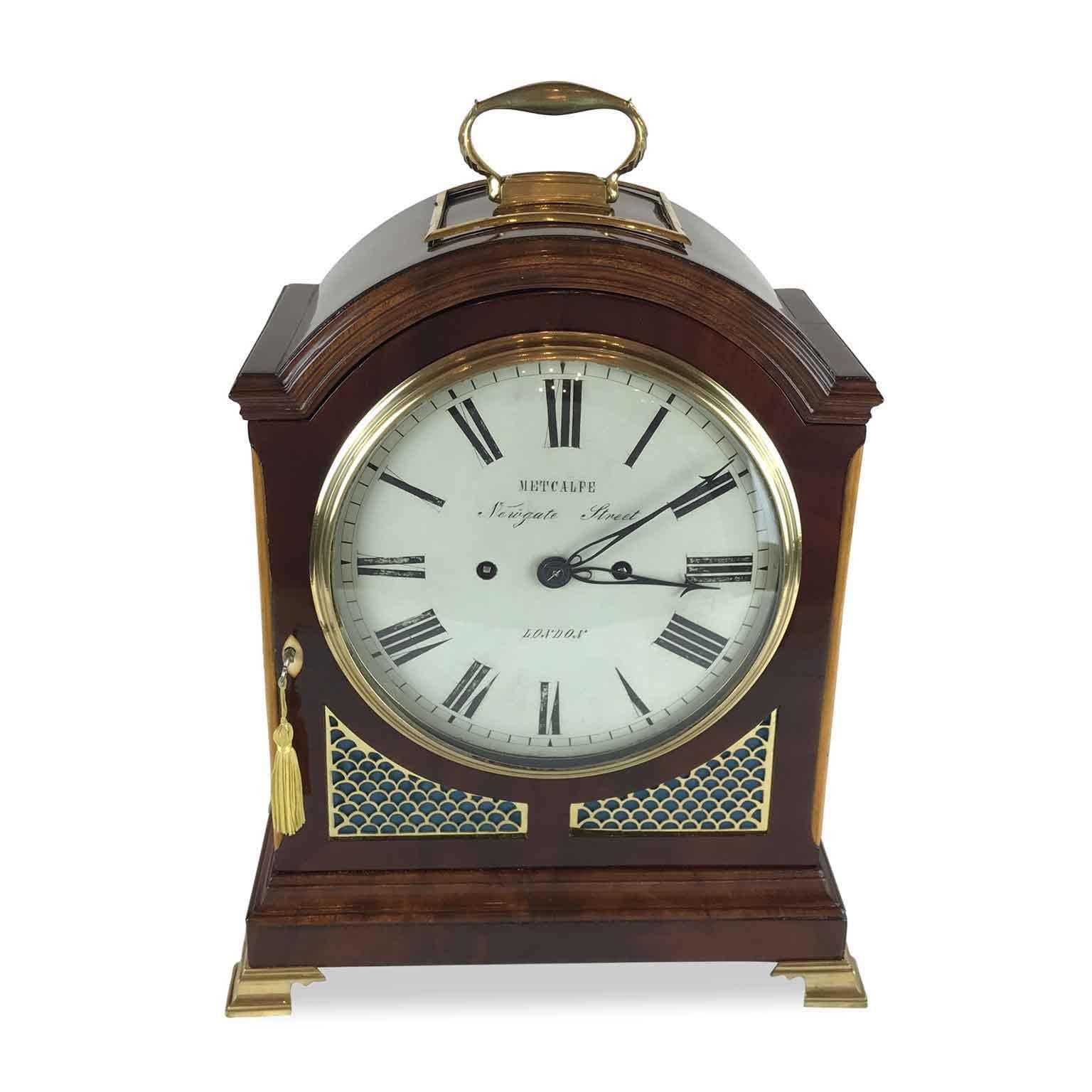 Gilt Metcalfe London 19th Century George III Mahogany Bracket Clock