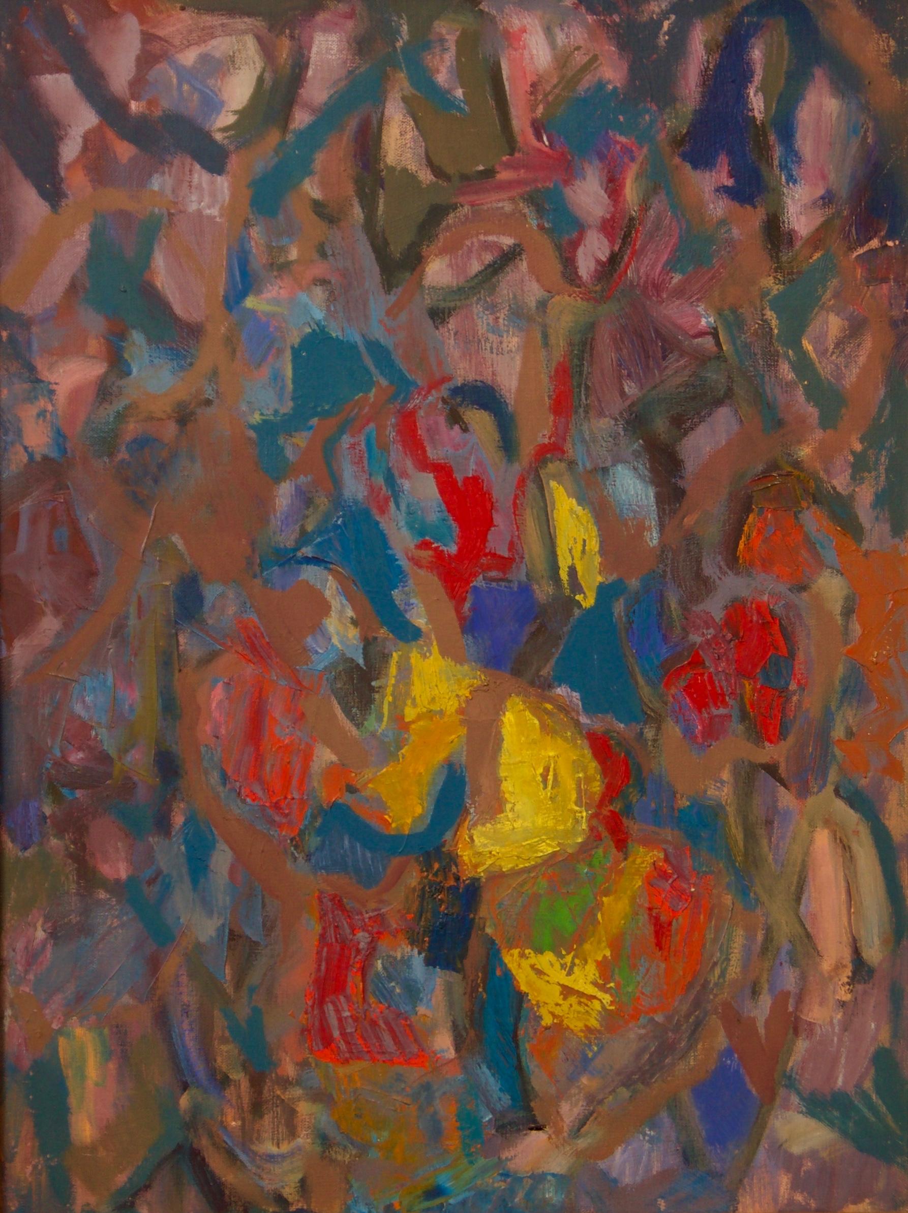 Metchilet Navisaski Abstract Painting – Abstraktes Werk – farbenfrohes Ölgemälde auf Leinwand von Metchiled Naviasky, Mitte des 20. Jahrhunderts