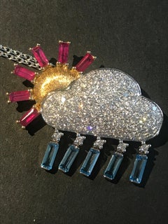 Meteo 18 Karat Gold, Diamonds and Rubies Convertible Brooch Pendant