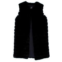 Meteo by Yves Salomon Black Long Rabbit Fur Gilet - Size 38