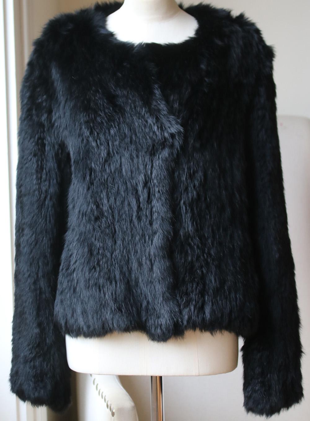 Yves Salomon – Meteo's finely knitted rabbit fur jacket is sublimely luxurious. The short, lightweight style comes in a deep, luxe black and boasts traditional glamour. Hook fastening. 100% Rabbit fur. Designer colour name: Noir. 

Size: FR 38 (UK