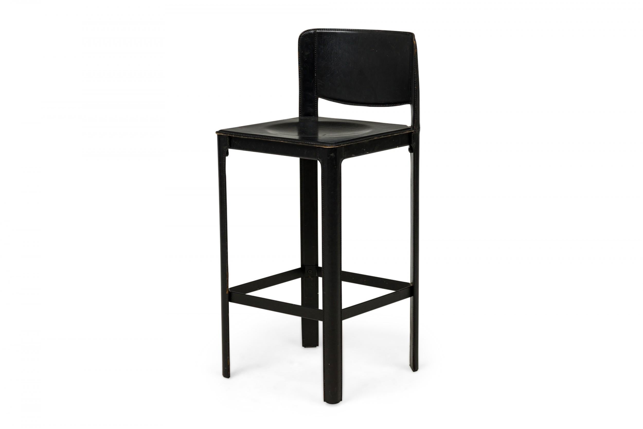 Meteo Grassi Contemporary Italian Black Leather and Wood Bar Stool 4
