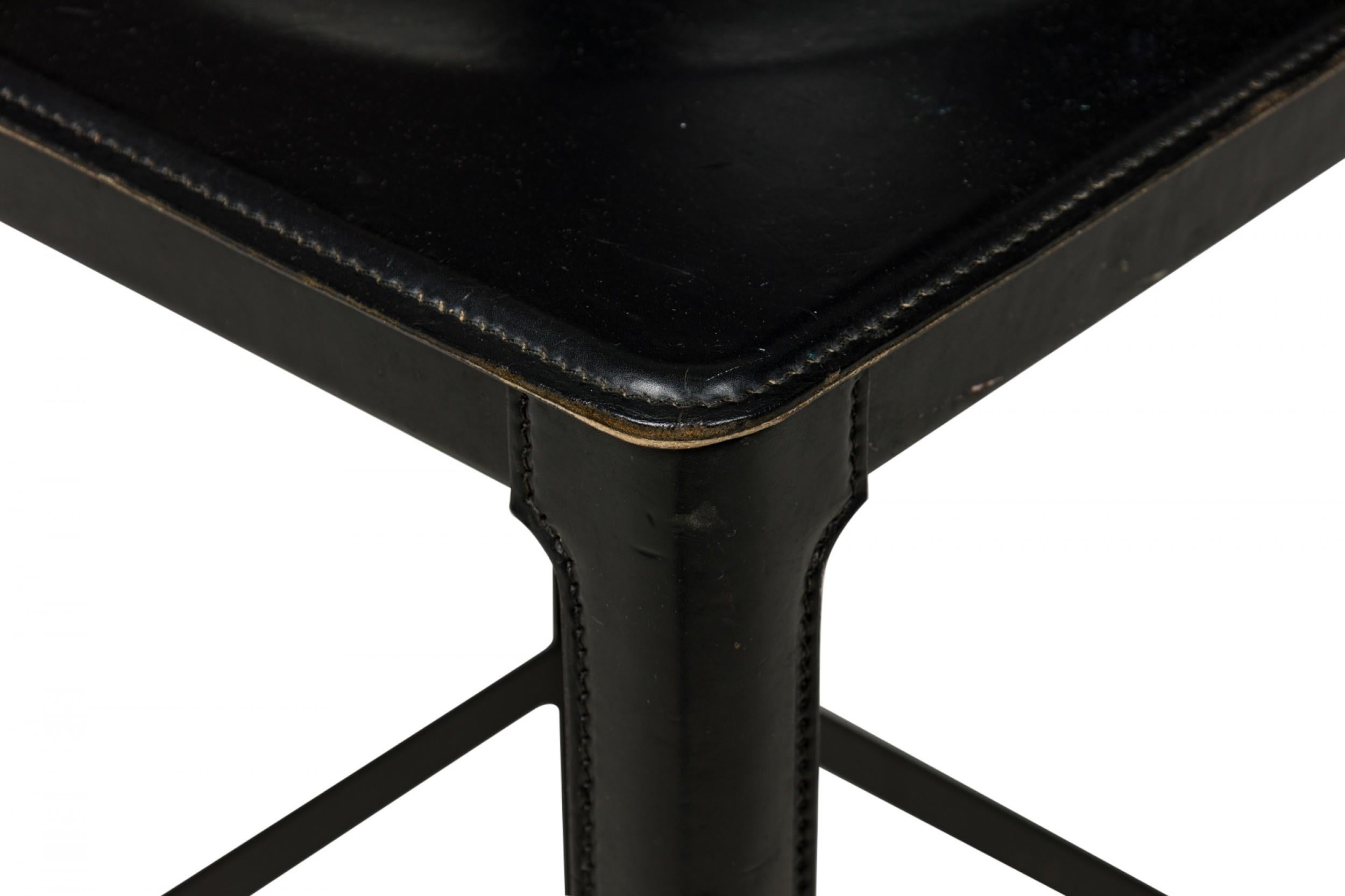 Meteo Grassi Contemporary Italian Black Leather and Wood Bar Stool In Good Condition In Queens, NY