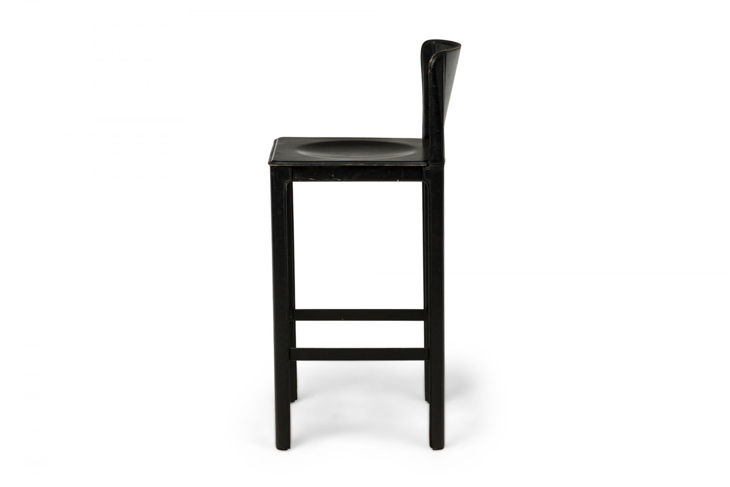 20th Century Meteo Grassi Contemporary Italian Black Leather and Wood Bar Stool