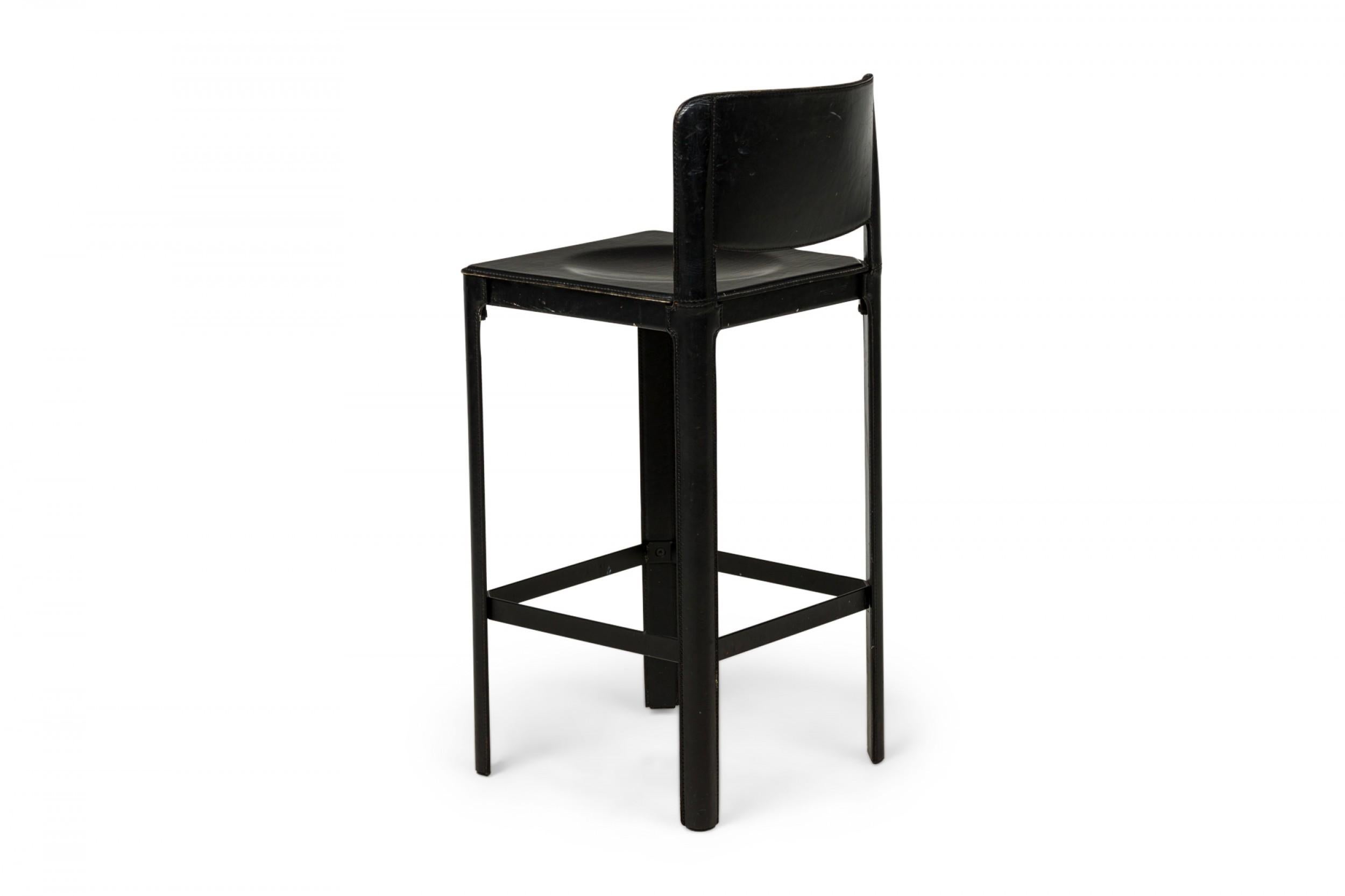 Meteo Grassi Contemporary Italian Black Leather and Wood Bar Stool 1