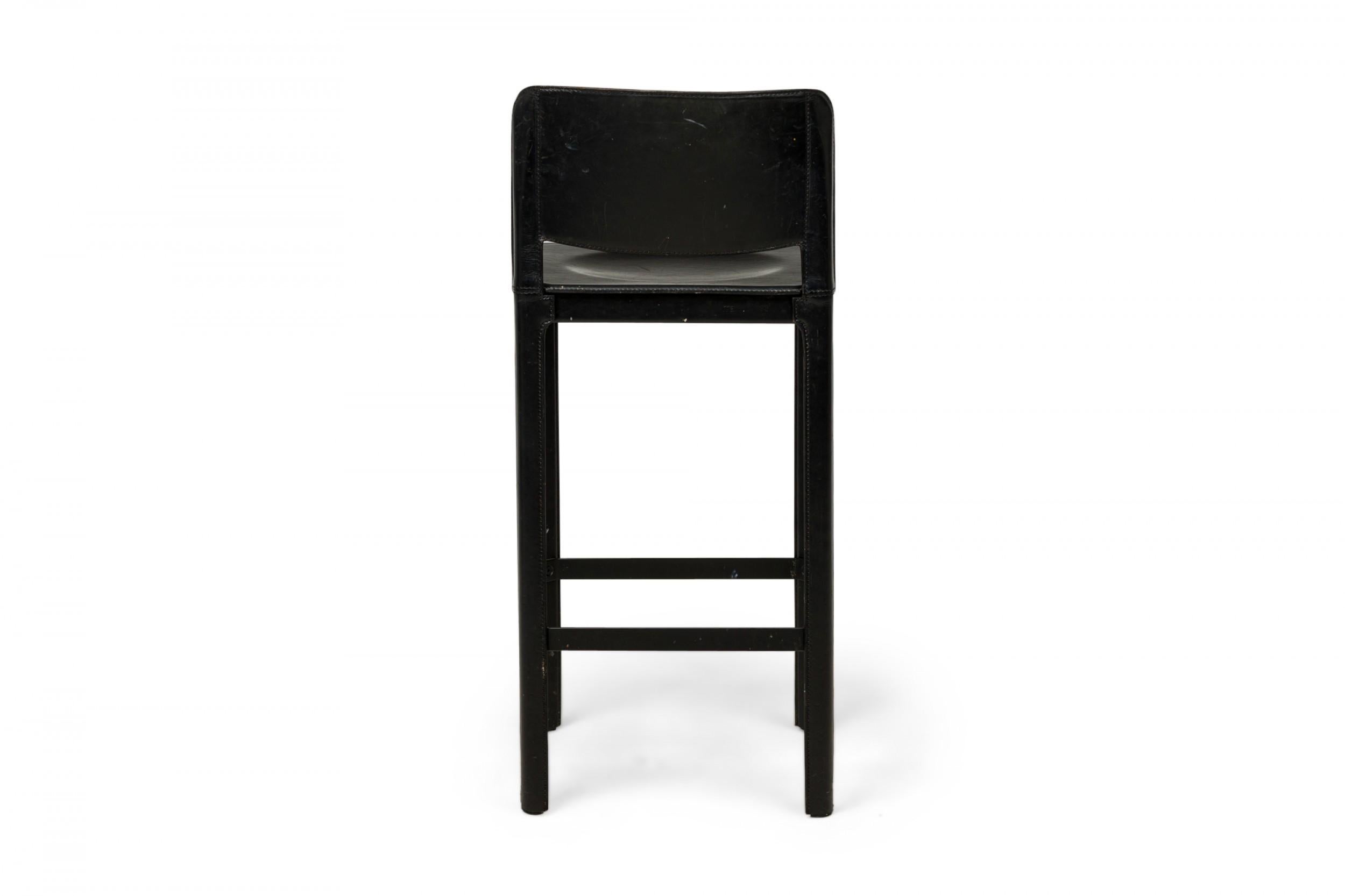 Meteo Grassi Contemporary Italian Black Leather and Wood Bar Stool 3