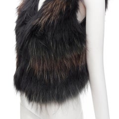 METEO YVES SALOMON black brown green racoon fur vest jacket IT36 XS