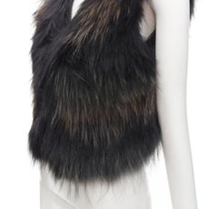 METEO YVES SALOMON black brown green racoon fur vest jacket IT36 XS