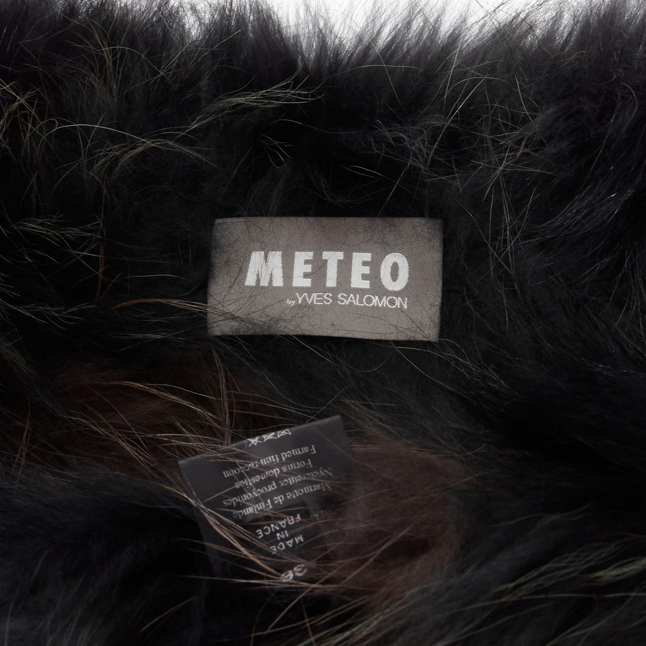 METEO YVES SALOMON black brown green racoon fur vest jacket IT36 XS For Sale 5