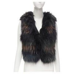 Used METEO YVES SALOMON black brown green racoon fur vest jacket IT36 XS