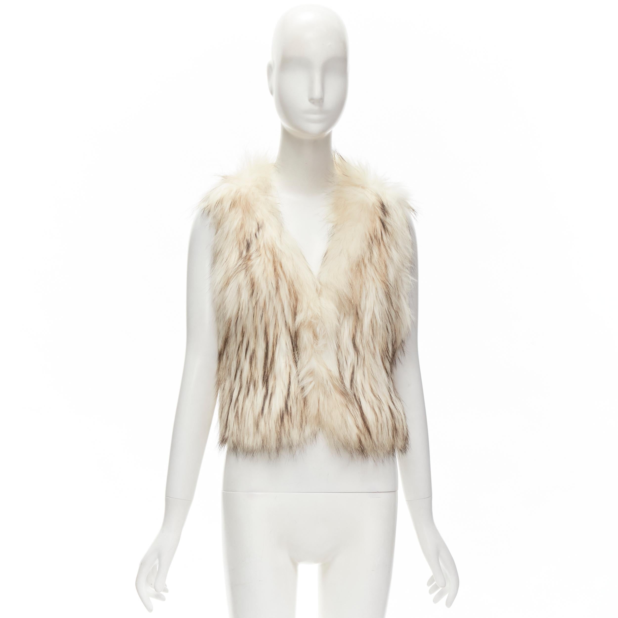 METEO YVES SALOMON cream raccoon fur vest jacket IT36 XS For Sale 5