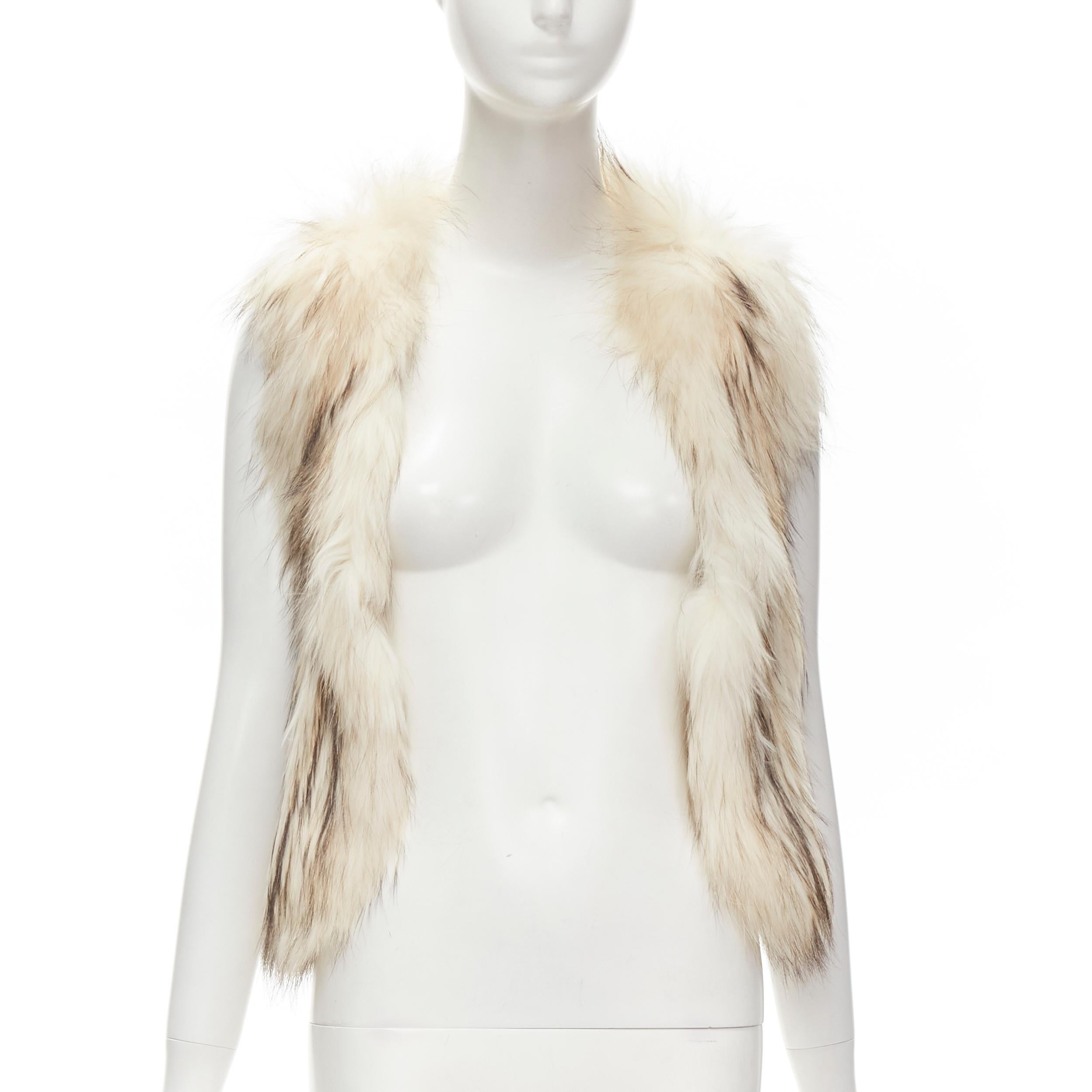 Beige METEO YVES SALOMON cream raccoon fur vest jacket IT36 XS For Sale
