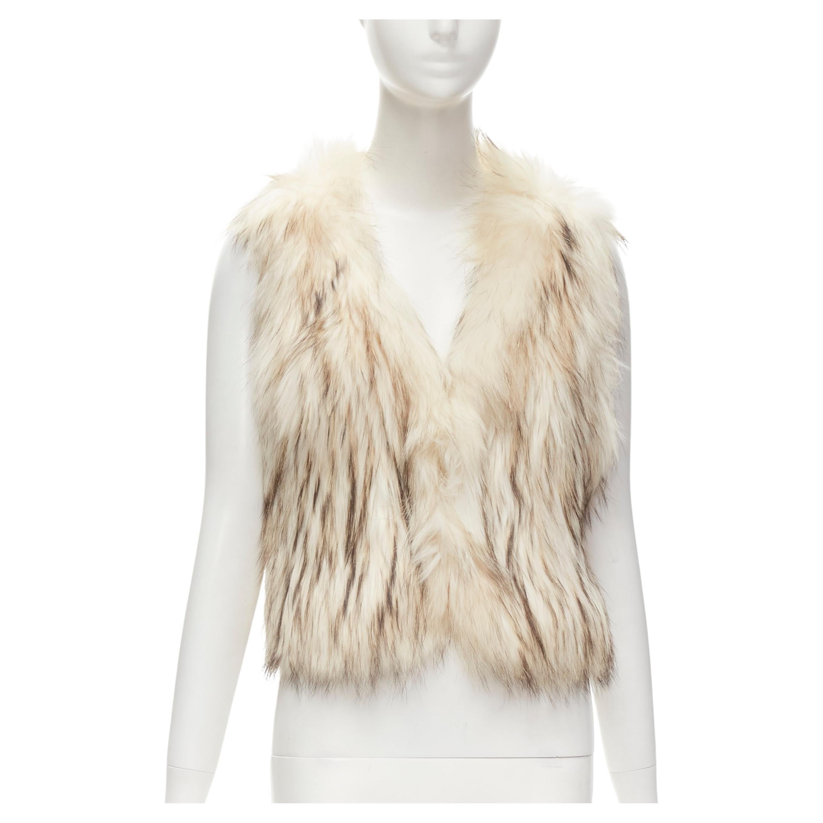 METEO YVES SALOMON cream raccoon fur vest jacket IT36 XS For Sale