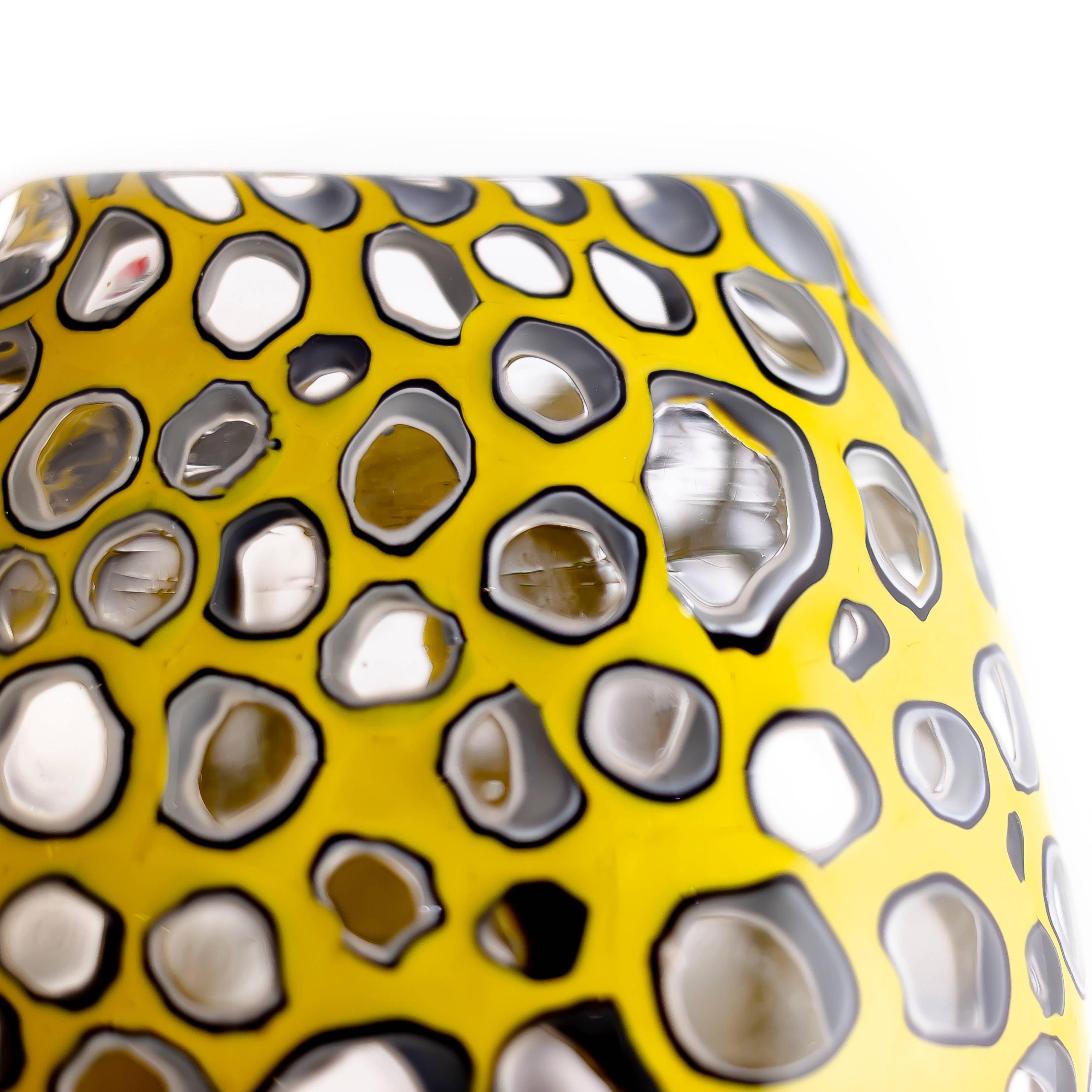 Mid-Century Modern Meteor Murrine Cheetah U-Vase, Murano Inspired Handblown Glass