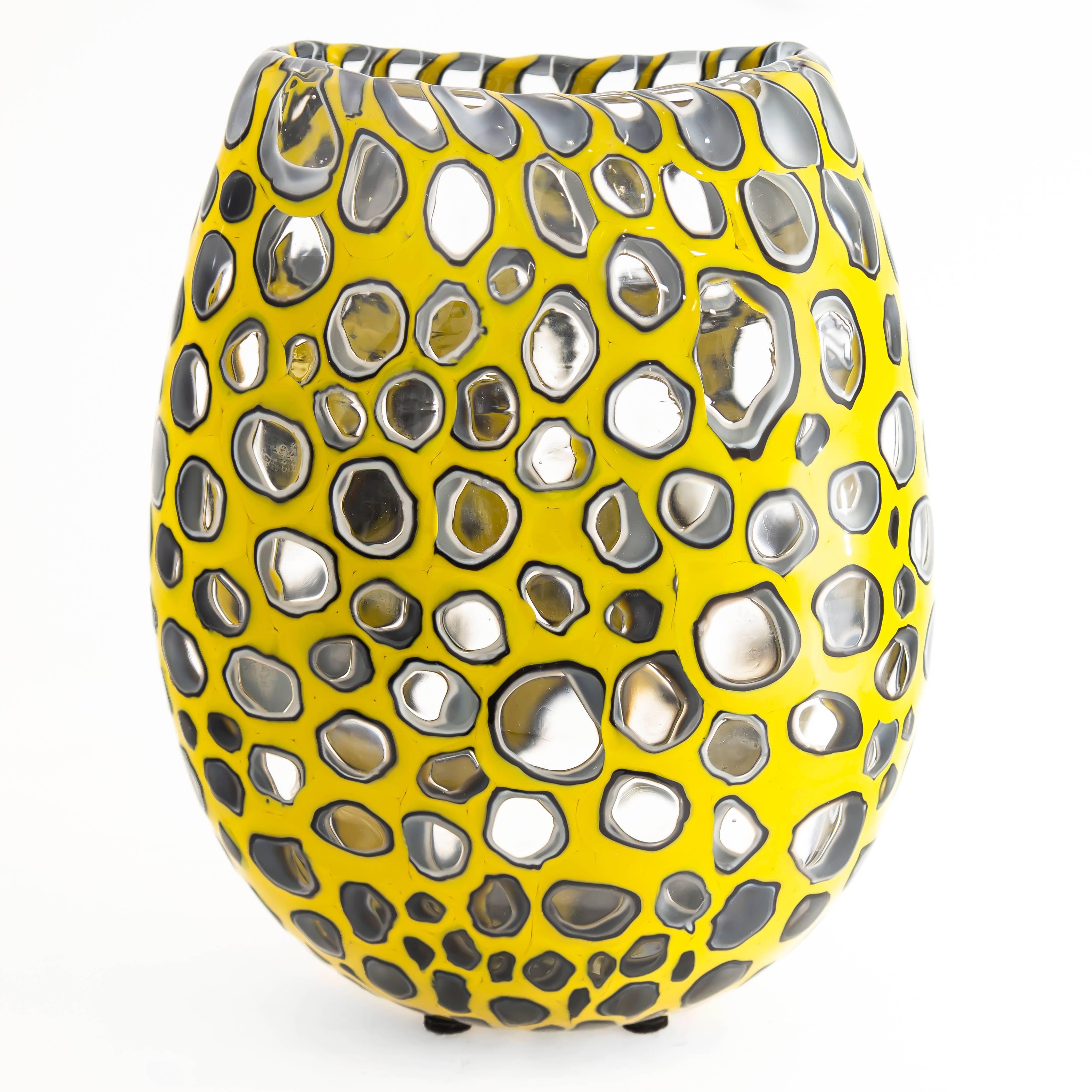 Meteor Murrine Cheetah U-Vase, Murano Inspired Handblown Glass In New Condition In Aliso Viejo, CA