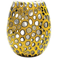 Meteor Murrine Cheetah U-Vase, Murano Inspired Handblown Glass