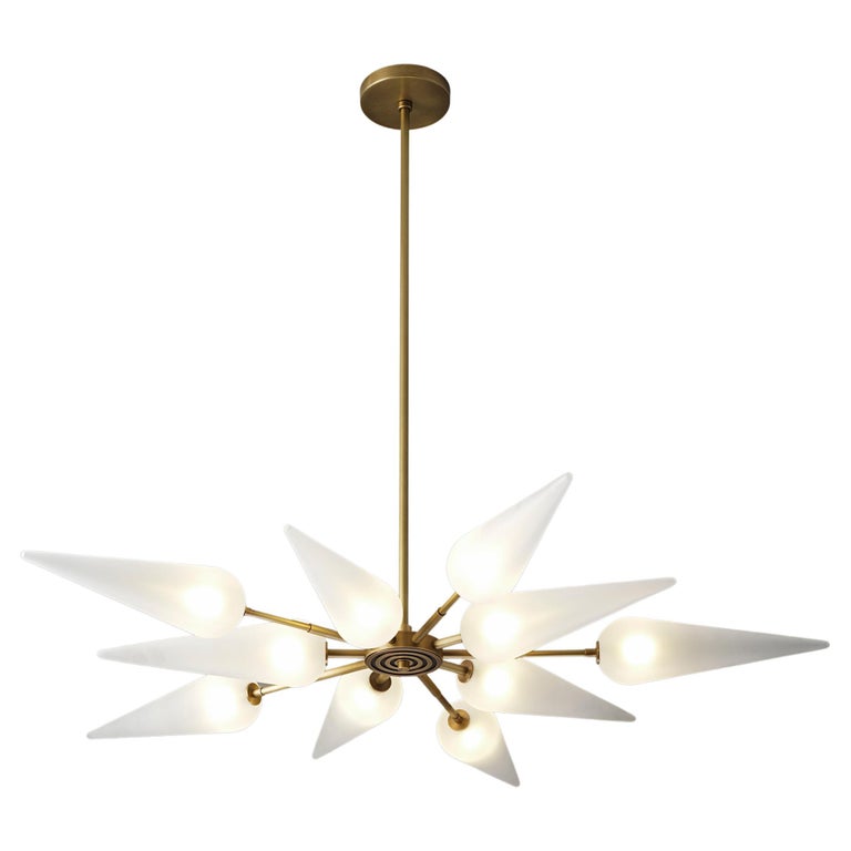 Meteora chandelier or pendant is blueprint lighting's modern take on classic Art Deco design. A wickedly dramatic piece of functional sculpture that emits a stunning candlelit glow, Meteora features a handsome channeled central housing and elongated
