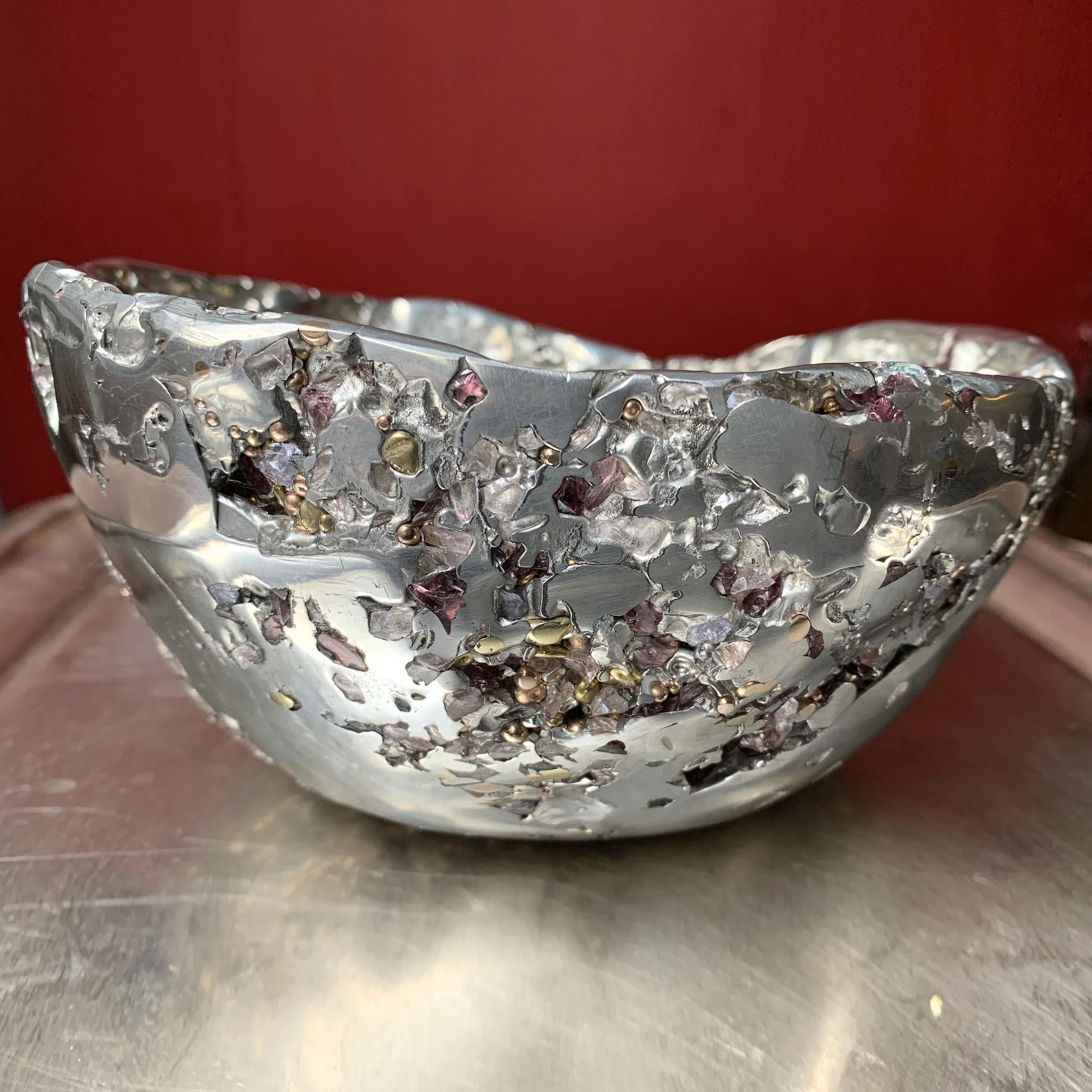 French 21st Century Meteorite Bowl XLA 6 Pewter Bronze Murano Glass Xavier Lavergne  For Sale