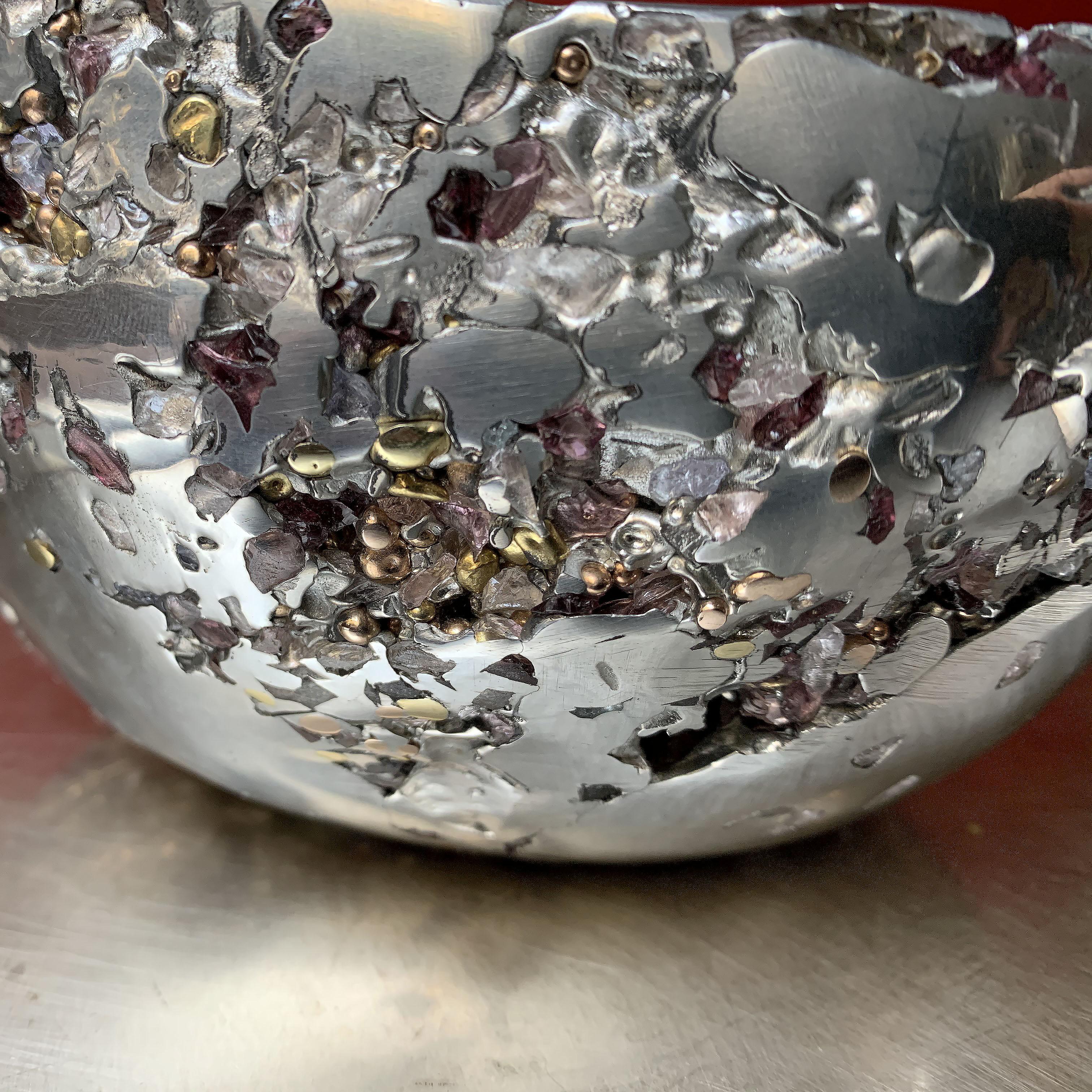 Contemporary 21st Century Meteorite Bowl XLA 6 Pewter Bronze Murano Glass Xavier Lavergne For Sale