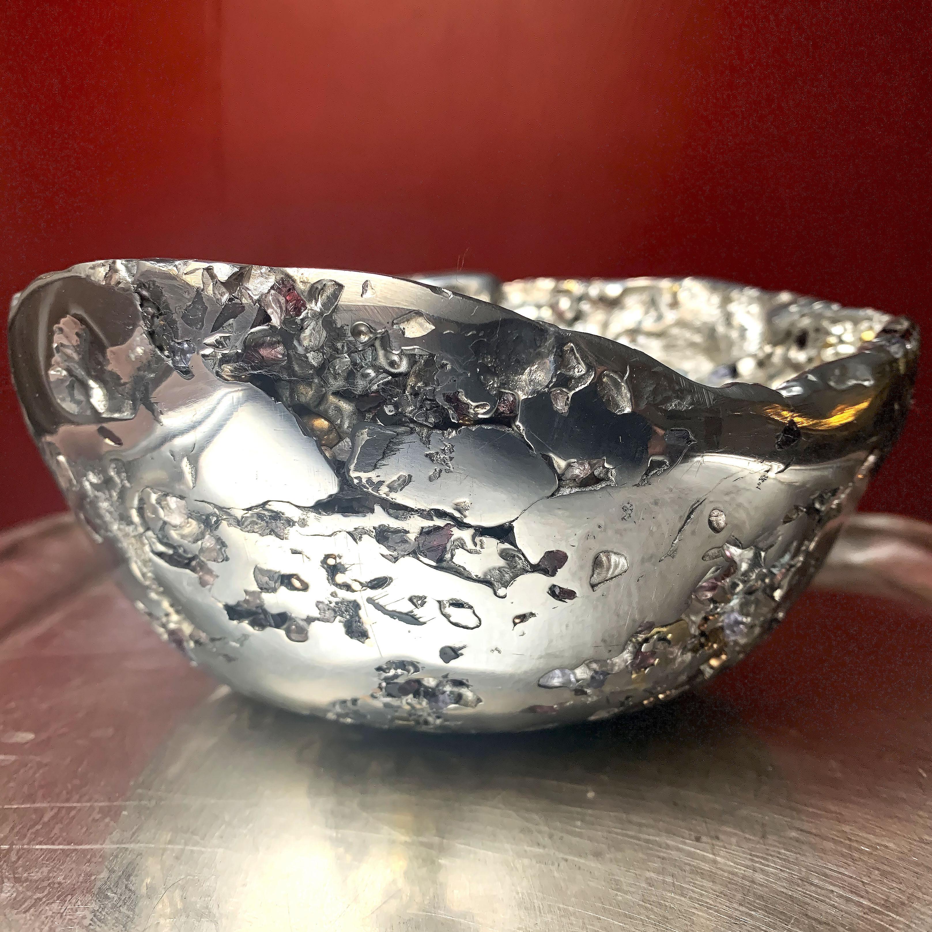 Brass 21st Century Meteorite Bowl XLA 6 Pewter Bronze Murano Glass Xavier Lavergne For Sale