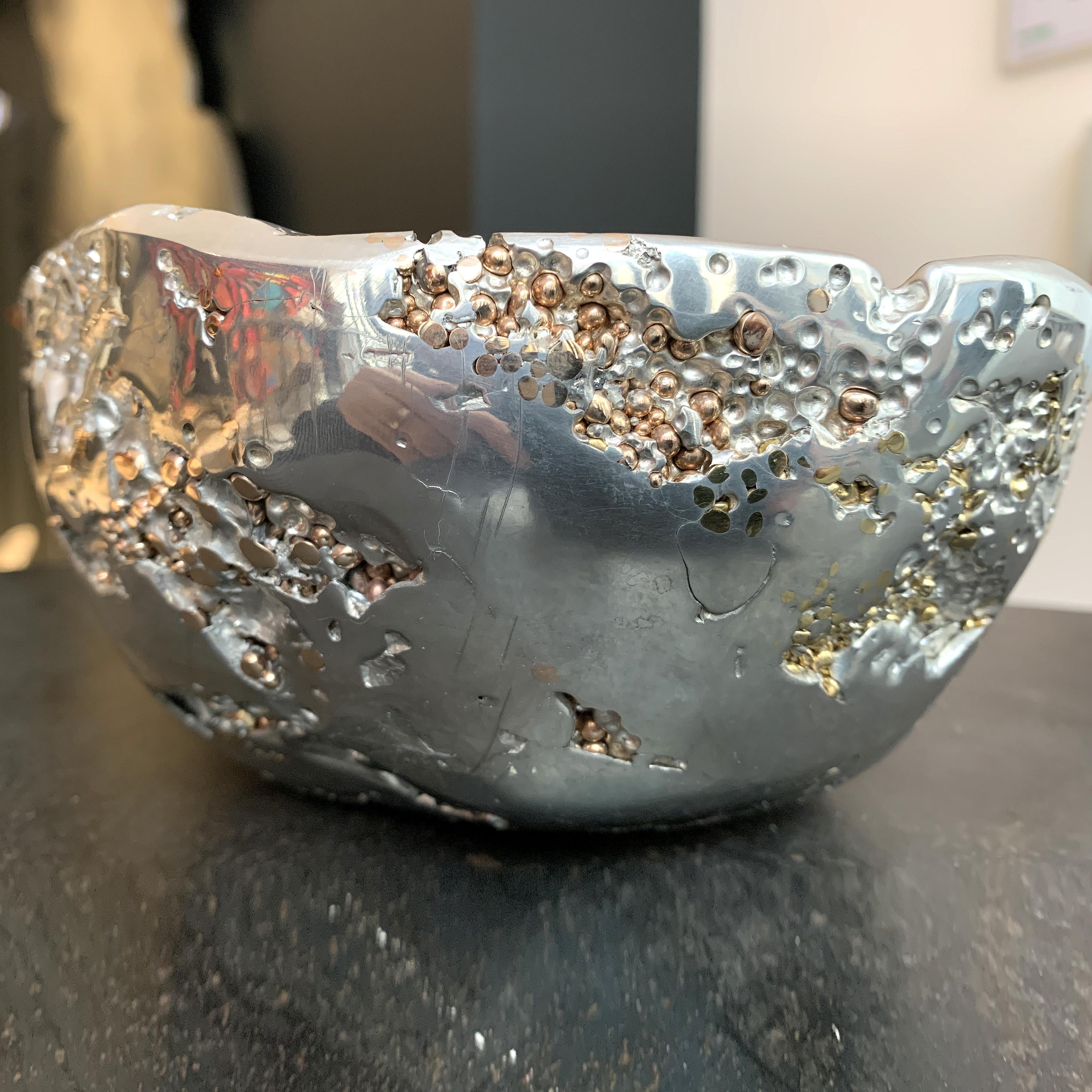 French 21st Century - Meteorite Bowl XLA 8 - Pewter Bronze Brass Xavier Lavergne France For Sale