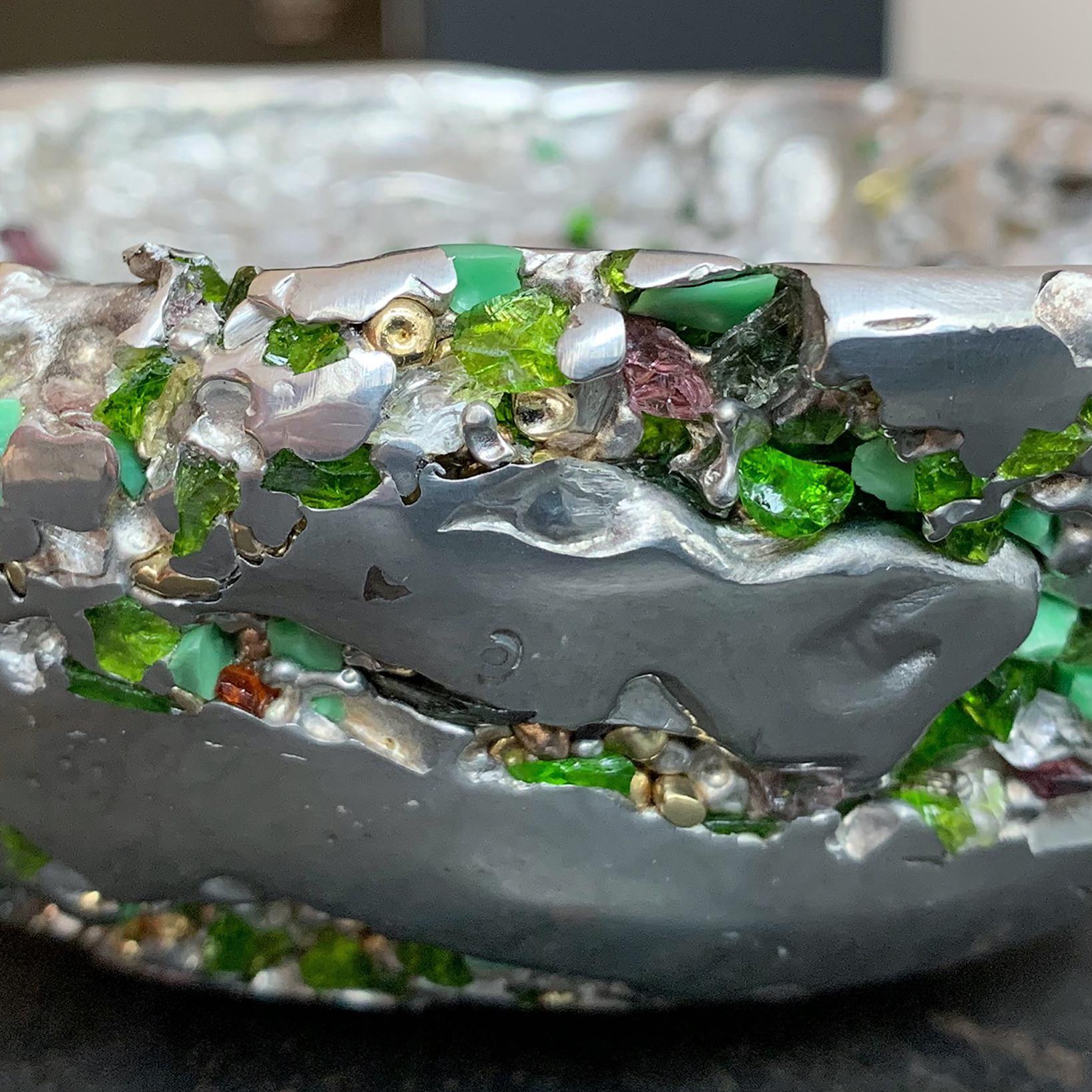 French 21st Century - Meteorite bowl XLA7 - Pewter Murano Glass Xavier Lavergne France For Sale