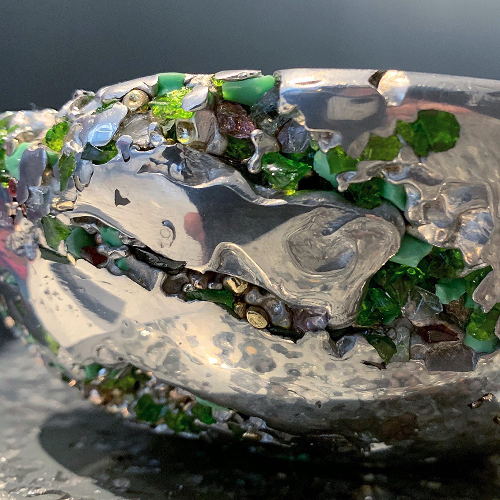 Metalwork 21st Century - Meteorite bowl XLA7 - Pewter Murano Glass Xavier Lavergne France For Sale